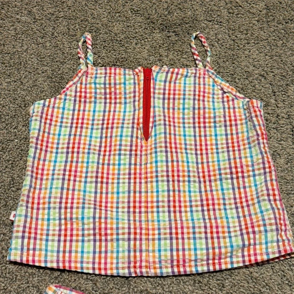 OshKosh 6x Girls 2Pc Outfit Plaid‎ Tank Top Shorts Cherry Seersucker